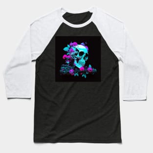 Skull Purple Flowers Baseball T-Shirt